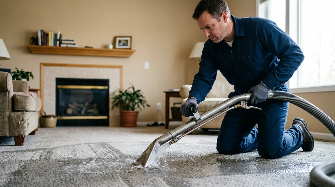 Water damage restoration technician working near Lake View, IA